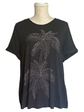 Casey Key Rhinestone Short Sleeve Stretch
Blouse Top featuring a palm tree. New
